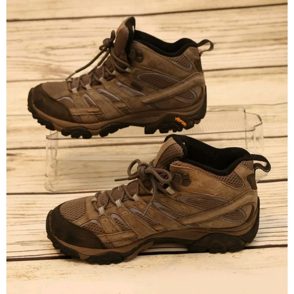 Merrell Granite Mid‎ Waterproof Hiking Boots Women's 10 Vibram Suede Mesh Brown